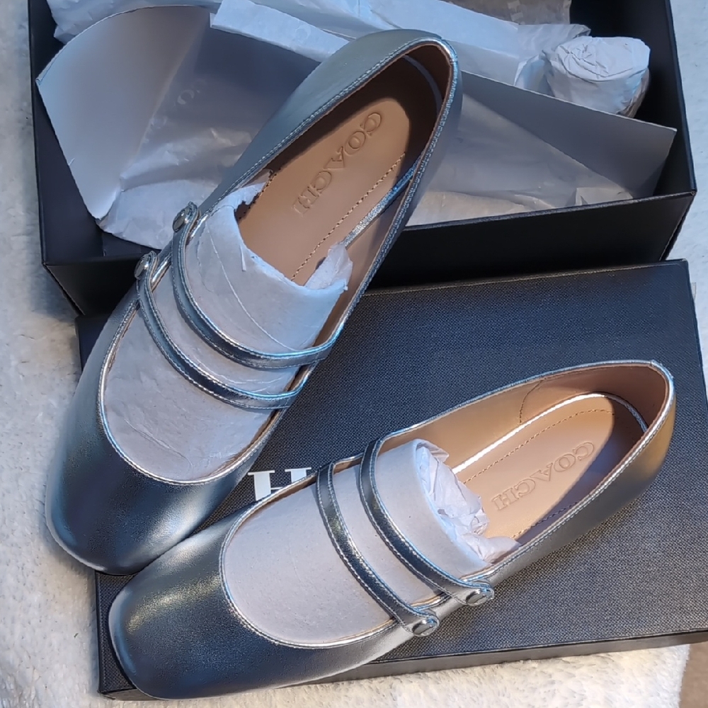Coach Metallic Silver Women's Mary Jane Flats Sz10